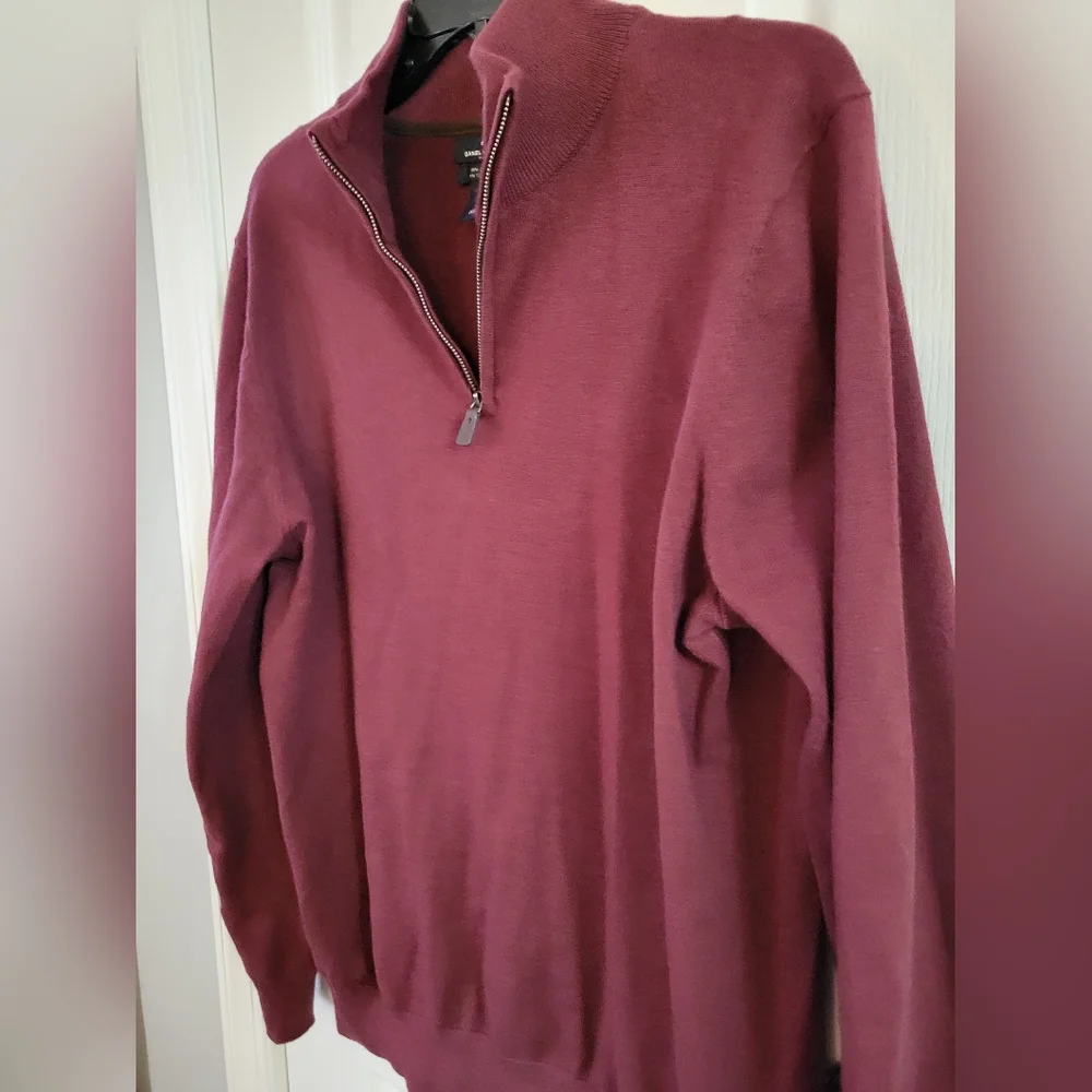 Daniel Hechter Paris Quarter-Zip Sweater Cotton Cashmere Blend Large Burgundy